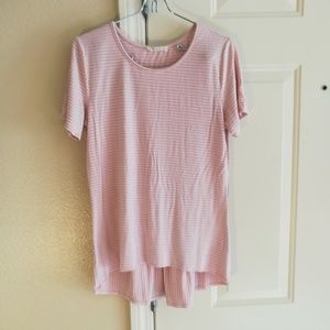Pink and white stripe tee with pleated back 💗